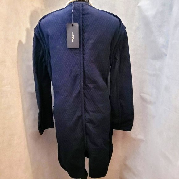 Rag & Bone Quilted Rope Accent Navy Blue Cotton Wrap Long Sleeved Coat - Picture 13 of 16